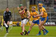29 March 2015; Shane Prendergast, Kilkenny, in action against David Reidy and Tony Kelly, Clare. Allianz Hurling League, Division 1A, Relegation Play-off, Kilkenny v Clare. Nowlan Park, Kilkenny. Picture credit: Ray McManus / SPORTSFILE