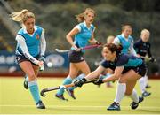 29 March 2015; Laura McAlpine, Ulster Elks, in action against Eimear Horan, Hermes. Irish Senior Women's Cup Final, Hermes v Ulster Elks. National Hockey Stadium, UCD, Belfield, Dublin. Picture credit: Tomás Greally / SPORTSFILE