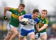29 March 2015; Dessie Mone, Monaghan, in action against Thomas Hickey, right, and Tommy Walsh, Kerry. Allianz Football League, Division 1, Round 6, Kerry v Monaghan. Austin Stack Park, Tralee, Co. Kerry. Picture credit: Stephen McCarthy / SPORTSFILE