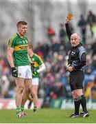 29 March 2015; Tommy Walsh, Kerry, receives a yellow card from referee Marty Duffy, Monaghan. Allianz Football League, Division 1, Round 6, Kerry v Monaghan. Austin Stack Park, Tralee, Co. Kerry. Picture credit: Stephen McCarthy / SPORTSFILE