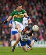 29 March 2015; Paul O'Donoghue, Kerry, has his shot blocked by Karl O'Connell, Monaghan. Allianz Football League, Division 1, Round 6, Kerry v Monaghan. Austin Stack Park, Tralee, Co. Kerry. Picture credit: Stephen McCarthy / SPORTSFILE