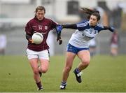 29 March 2015; Tracy Leonard, Galway, in action against Ciara McDermott, Monaghan. TESCO HomeGrown Ladies National Football League, Division 1, Round 6, Monaghan v Galway. Magheracloone, Co. Monaghan. Photo by Sportsfile