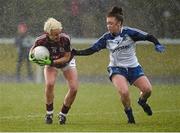 29 March 2015; Edel Concannon, Galway, in action against Joanne Geoghegan, Monaghan. TESCO HomeGrown Ladies National Football League, Division 1, Round 6, Monaghan v Galway. Magheracloone, Co. Monaghan. Photo by Sportsfile