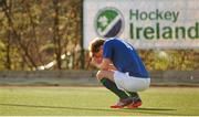 29 March 2015; A dejected Richard Lynch, Cork Church of Ireland, after the game. Irish Senior Men's Cup Final, Cork Church of Ireland v Banbridge. National Hockey Stadium, UCD, Belfield, Dublin. Picture credit: Tomás Greally / SPORTSFILE