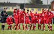 29 March 2015; Moyross Utd players react after their goalkeeper Paudie Hickey conceded a goal during the penalty shoot-out. Aviva FAI Junior Cup, Quarter-Final, Moyross Utd v North End Utd. Moyross, Limerick. Picture credit: Diarmuid Greene / SPORTSFILE