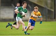 29 March 2015; Pa Ranahan, Limerick, in action against Padraic Collins, Clare. Allianz Football League, Division 3, Round 6, Limerick v Clare. Newcastlewest, Co. Limerick. Picture credit: Diarmuid Greene / SPORTSFILE
