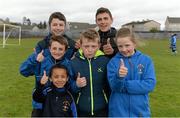 29 March 2015; North End Utd supporters, back row, Josh Guerrine, aged 14, and Callum Broaders, aged 14, middle row, Liam Dempsey aged 9, Shay O'Leary, aged 9, and Katie Law, aged 9, front row, Callum Dempsey, aged 6. Aviva FAI Junior Cup, Quarter-Final, Moyross Utd v North End Utd. Moyross, Limerick. Picture credit: Diarmuid Greene / SPORTSFILE