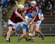 29 March 2015; Colin Dunford, Waterford, in action against Galway players, from left, John Hanbury, Pádraig Hannion and Gearóid McInerney. Allianz Hurling League, Division 1, Quarter-Final, Waterford v Galway. Walsh Park, Waterford. Picture credit: Piaras Ó Mídheach / SPORTSFILE
