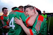 9 April 2008; Mikey Sweeney, right, Mayo, celebrates with his team-mate's at the end of the game. Cadbury's Connacht U21 Football Championship Final, Roscommon v Mayo, Kiltoom, Co. Roscommon. Picture credit: David Maher / SPORTSFILE