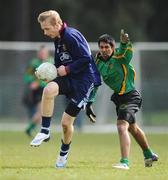 11 April 2008; Nathan Mullins, Portmarnock CS, in action against Moosa Patel, St Benildus College. Dublin Senior 'A' Schools Final, St Benildus College v Portmarnock CS, Belfield, Dublin. Photo by Sportsfile