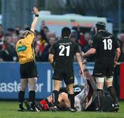 11 April 2008; Referee Peter Fitzgibbon awards Ulster's second try as Tom McCourt celebrates on the ground. Magners League, Ulster v Connacht, Ravenhill Park, Belfast, Co. Anrim. Picture credit: Oliver McVeigh / SPORTSFILE