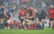 12 April 2008; Jamie Heaslip, Leinster, is tackled by Tony Buckley and Anthony Foley, Munster. Magners League, Leinster v Munster, RDS, Ballsbridge, Dublin. Picture credit: Brendan Moran / SPORTSFILE