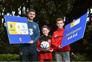 30 March 2015; Irish International Shane Long is urging soccer clubs from across the country to get their entries in for this year’s Aviva Club of the Year Awards.  The deadline for the online application is 30th April and clubs can enter under four categories; Participation, Coach Education, Club Development and Community with all the details and entry form on www.aviva.ie/COTY. Pictured at the Aviva Club of the Year Photo Call are Shane Long with 10 year old Katie Sandford and 12 year old Mark Morris. Portmarnock Hotel & Golf Links, Portmarnock, Co. Dublin. Picture credit: Matt Browne / SPORTSFILE