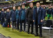 29 March 2015; Pictured, from right, are Republic of Ireland manager Martin O'Neill with Steve Walford, coach, Roy Keane, assistant manager, Steve Guppy, coach, and goalkeeping coach Seamus McDonagh before the game. UEFA EURO 2016 Championship Qualifier, Group D, Republic of Ireland v Poland. Aviva Stadium, Lansdowne Road, Dublin. Picture credit: David Maher / SPORTSFILE