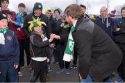 29 March 2015; Love/Hate actor Peter Coonan with Ethan Dagg, Lorrha, Nenagh, Co. Tipperary, left, at the Continental Tyres Fan Zone before the game. UEFA EURO 2016 Championship Qualifier, Group D, Republic of Ireland v Poland. Aviva Stadium, Lansdowne Road, Dublin. Picture credit: Pat Murphy / SPORTSFILE