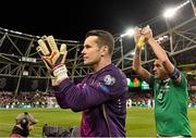 29 March 2015; Shay Given and Robbie Keane, Republic of Ireland, at the end of the game. UEFA EURO 2016 Championship Qualifier, Group D, Republic of Ireland v Poland. Aviva Stadium, Lansdowne Road, Dublin. Picture credit: David Maher / SPORTSFILE