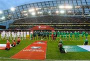 29 March 2015; The two teams of the Republic of Ireland and  Poland line up for the start of the game. UEFA EURO 2016 Championship Qualifier, Group D, Republic of Ireland v Poland. Aviva Stadium, Lansdowne Road, Dublin. Picture credit: David Maher / SPORTSFILE