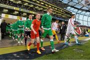 29 March 2015;  Republic of Ireland captain Robbie Keane, leads the team out for the start of the game. UEFA EURO 2016 Championship Qualifier, Group D, Republic of Ireland v Poland. Aviva Stadium, Lansdowne Road, Dublin. Picture credit: David Maher / SPORTSFILE