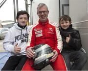 30 March 2015; Pictured during test day for the 2015 Circuit of Ireland Rally this coming Easter weekend is RTÉ analyst and commentator Joe Brolly, with his sons  Toirealach, left, and Joe, who was special ‘co-driver’ with current British rally champion Daniel McKenna. 140 top rally cars from all over Europe are expected to thrill the crowds for the Circuit of Ireland which is a round of the European Rally and Irish Championship. Clontibret, Co. Monaghan. Picture credit: Philip Fitzpatrick / SPORTSFILE