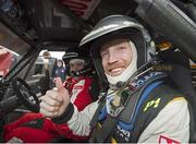 30 March 2015; Pictured during test day for the 2015 Circuit of Ireland Rally this coming Easter weekend is Newstalk 106-108FM and Off The Ball reporter and analyst Colm Parkinson who was special ‘co-driver’ with current British rally champion Daniel McKenna. 140 top rally cars from all over Europe are expected to thrill the crowds for the Circuit of Ireland which is a round of the European Rally and Irish Championship. Clontibret, Co. Monaghan. Picture credit: Philip Fitzpatrick / SPORTSFILE