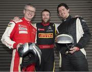 30 March 2015; Pictured during test day for the 2015 Circuit of Ireland Rally this coming Easter weekend are  RTÉ analyst and commentator Joe Brolly, left, Newstalk 106-108FM and Off The Ball reporter and analyst Colm Parkinson, centre, and Tyrone footballer Mattie Donnelly who were special ‘co-drivers’ with current British rally champion Daniel McKenna. 140 top rally cars from all over Europe are expected to thrill the crowds for the Circuit of Ireland which is a round of the European Rally and Irish Championship. Clontibret, Co. Monaghan. Picture credit: Philip Fitzpatrick / SPORTSFILE