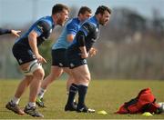 31 March 2015; Leinster players Dominic Ryan, left, Jack McrRath and Cian Healy in action during squad training. St Gerard's School, Bray, Co. Wicklow. Picture credit: Brendan Moran / SPORTSFILE