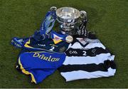 31 March 2015; A general view of the Croke Cup along with team jerseys from St Kieran's College, Kilkenny, and Thurles CBS, Co. Tipperary, ahead of the Masita GAA All-Ireland Post Primary Schools Croke Cup Final which will take place between Thurles CBS, Tipperary, and St. Kieran's College, Kilkenny, in Semple Stadium, Thurles, at 5pm on Saturday. Semple Stadium, Thurles, Co. Tipperary. Picture credit: Diarmuid Greene / SPORTSFILE