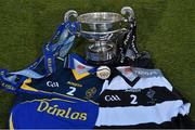 31 March 2015; A general view of the Croke Cup along with team jerseys from St Kieran's College, Kilkenny, and Thurles CBS, Co. Tipperary, ahead of the Masita GAA All-Ireland Post Primary Schools Croke Cup Final which will take place between Thurles CBS, Tipperary, and St. Kieran's College, Kilkenny, in Semple Stadium, Thurles, at 5pm on Saturday. Semple Stadium, Thurles, Co. Tipperary. Picture credit: Diarmuid Greene / SPORTSFILE
