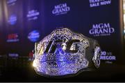 31 March 2015; A general view of the UFC Featherweight belt. The Convention Centre Dublin, Spencer Dock, North Wall Quay, Dublin. Picture credit: Ramsey Cardy / SPORTSFILE