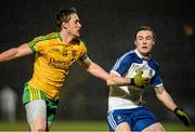 1 April 2015; Kevin Loughran, Monaghan, in action against Hugh McFadden, Donegal. EirGrid Ulster U21 Football Championship, Semi-Final, Donegal v Monaghan. Healy Park, Omagh, Co Tyrone. Picture credit: Oliver McVeigh / SPORTSFILE