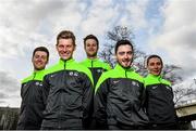 2 April 2015; Irish riders of the An Post Chain Reaction Sean Kelly Team, from left to right, Eoin McCarthy, Ryan Mullen, Conor Dunne, Jack Wilson and Sean Downey at the 2015 team launch. Gent, Belgium. Picture credit: Ramsey Cardy / SPORTSFILE