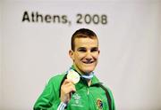 12 April 2008; Ireland’s John Joe Joyce, Light Welterweight 64kg, celebrates after winning a gold medal after victory over Egldljus Kavaliauskas, Lithuania, during the final at the final Olympic Qualifying tournament. Olympic Centre, Nikaia, Athens, Greece. Picture credit: David Maher / SPORTSFILE