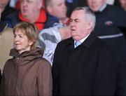 13 April 2008; President elect of the GAA Christy Cooney and his wife Anne stand for the National Anthems before the game. Allianz National Hurling League, Division 1, semi-final, Cork v Galway, Gaelic Grounds, Limerick. Picture credit: Brendan Moran / SPORTSFILE