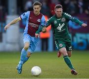 3 April 2015; Robbie Creevy, Bohemians, in action against Stephen Maher, Drogheda United. SSE Airtricity League Premier Division, Drogheda United v Bohemians. United Park, Drogheda, Co. Louth. Photo by Sportsfile