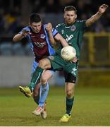 3 April 2015; Dean Kelly, Bohemians, in action against Mark Hughes, Drogheda United. SSE Airtricity League Premier Division, Drogheda United v Bohemians. United Park, Drogheda, Co. Louth. Photo by Sportsfile