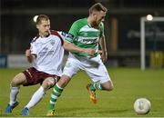 3 April 2015; Pat Cregg, Shamrock Rovers, in action against Jake Keegan, Galway United. SSE Airtricity League Premier Division, Shamrock Rovers v Galway United. Tallaght Stadium, Tallaght, Co. Dublin. Picture credit: David Maher / SPORTSFILE