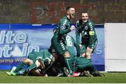 3 April 2015; Bohemians' players celebrate after Marc Griffin scored their side's first goal. SSE Airtricity League Premier Division, Drogheda United v Bohemians. United Park, Drogheda, Co. Louth. Photo by Sportsfile