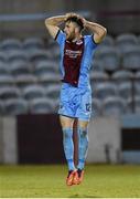 3 April 2015; Lee Duffy, Drogheda United, reacts to a missed effort on goal. SSE Airtricity League Premier Division, Drogheda United v Bohemians. United Park, Drogheda, Co. Louth. Photo by Sportsfile