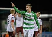 3 April 2015; Michael Drennan, Shamrock Rovers, celebrates after scoring his side's second goal. SSE Airtricity League Premier Division, Shamrock Rovers v Galway United. Tallaght Stadium, Tallaght, Co. Dublin. Picture credit: David Maher / SPORTSFILE