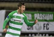 3 April 2015; Brandon Miele, Shamrock Rovers, celebrates after scoring his side's third goal. SSE Airtricity League Premier Division, Shamrock Rovers v Galway United. Tallaght Stadium, Tallaght, Co. Dublin. Picture credit: David Maher / SPORTSFILE