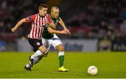 3 April 2015; Karl Sheppard, Cork City, in action against Shaun Kelly, Derry City. SSE Airtricity League Premier Division, Cork City v Derry City. Turner's Cross, Cork. Picture credit: Diarmuid Greene / SPORTSFILE