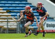 4 April 2015; Shane McGrath, Cross and Passion College Ballycastle, in action against Eoin Peters, Mountrath Community School. Masita Post Primary All-Ireland Senior Hurling 'B' Final, Mountrath Community School v Cross and Passion Ballycastle. Semple Stadium, Thurles, Co. Tipperary. Photo by Sportsfile