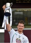 4 April 2015; Kildare captain Éanna O'Neill lifts the cup after the game. Allianz Hurling League Division 2B Final, Kildare v Meath. Cusack Park, Mullingar, Co. Westmeath. Picture credit: Piaras Ó Mídheach / SPORTSFILE
