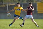 l4 April 2015; Conor Hussey, Roscommon, in action against Johnny Heaney, Galway. EirGrid Connacht U21 Football Championship Final, Galway v Roscommon. Tuam Stadium, Tuam, Co. Galway. Picture credit: Ray Ryan / SPORTSFILE