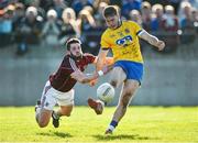 4 April 2015; Conor Hussey, Roscommon, in action against Conor Cunningham, Galway. EirGrid Connacht U21 Football Championship Final, Galway v Roscommon. Tuam Stadium, Tuam, Co. Galway. Picture credit: Ray Ryan / SPORTSFILE