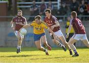 4 April 2015; Ultan Harney, Roscommon, in action against Enda Tierney, Galway. EirGrid Connacht U21 Football Championship Final, Galway v Roscommon. Tuam Stadium, Tuam, Co. Galway. Picture credit: Ray Ryan / SPORTSFILE