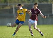 4 April 2015; Conor Hussey, Roscommon, in action against Johnny Heaney, Galway. EirGrid Connacht U21 Football Championship Final, Galway v Roscommon. Tuam Stadium, Tuam, Co. Galway. Picture credit: Ray Ryan / SPORTSFILE