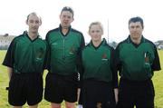 13 April 2008; Match officials, from left, Justin Heffernan, Wexford, linesman, Fintan McNamara, Clare, referee, Rita McGrath, Westmeath, lineswoman, and Donal Ryan, Dublin, Fourth Official. National Camogie League Division 3 Final, Antrim v Offaly, St. Peregrines, Blanchardstown, Dublin. Picture credit: Stephen McCarthy / SPORTSFILE