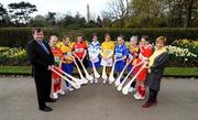 15 April 2008; At the launch of the Coillte Development Squads 2008 is David Gunning, CEO of Coillte and Liz Howard, President of the Camogie Association, with camogie players, from left, Ciara Quirke, Carlow, Laura Dowd, Roscommon, Leona McGarry, Down, Colleen Patterson, Waterford, Orla O'Hara, Antrim, Roisin Dunne, Cavan, Louise Stafford, Wexford and  Emer Murray, Louth. National Botanic Gardens, Glasnevin, Dublin. Picture credit: Stephen McCarthy / SPORTSFILE