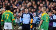 20 April 2008; Referee Paddy Russell, left, sends off four players, from  left to right, shane McAnarney, Meath, Paddy Andrew, Dublin, Niall McKeigue, Meath, and Bernard Brogan, Dublin, during the first half. Allianz National Football League, Division 2, Round 7, Dublin v Meath, Parnell Park, Dublin. Picture credit: David Maher / SPORTSFILE *** Local Caption ***